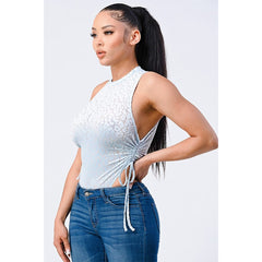 Velvet Leopard Side Shirring Extreme Cut Women's Bodysuit