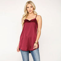 Velvet Mixed Adjustable Strap Round Camisole