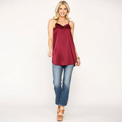 Velvet Mixed Adjustable Strap Round Camisole