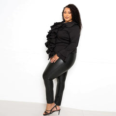 Voluminous Ruffle Women's Shirt - Black