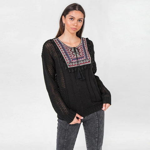 Waffle Knit Sweater in Black