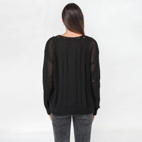 Waffle Knit Sweater in Black