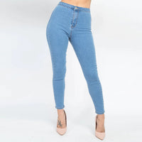 Washed Denim High Waist Zippered Capri Jeans