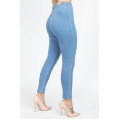 Washed Denim High Waist Zippered Capri Jeans