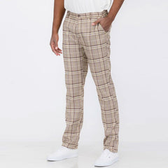 Weiv Men's Plaid Trouser Pants - Beige