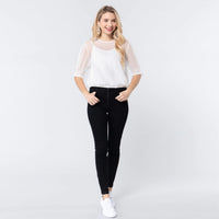 White Elbow Slv Dot Mesh Top Winner Cami