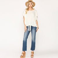 White Leopard Jacquard Front Tie Knot Blouse