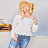 White Off Shoulder Ruffle Bubble Sleeve Women's Top