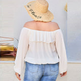 White Off Shoulder Ruffle Bubble Sleeve Women's Top