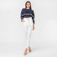 White Paperbag High Waist with Rattan Buckle Belt Pants