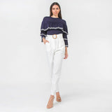 White Paperbag High Waist with Rattan Buckle Belt Pants