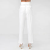 White Paperbag High Waist with Rattan Buckle Belt Pants