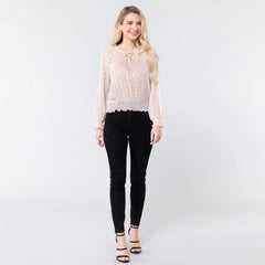 White Printed Long Sleeve Woven Blouse