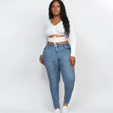 White Ruched Cutout Stretch Knit Plus Size Women's Crop Top