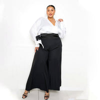 White Satin Long Sleeve Tie Waist Women's Wrap Top
