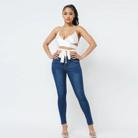 White Satin Wrap Around Draped Neck Women's Sleeveless Top
