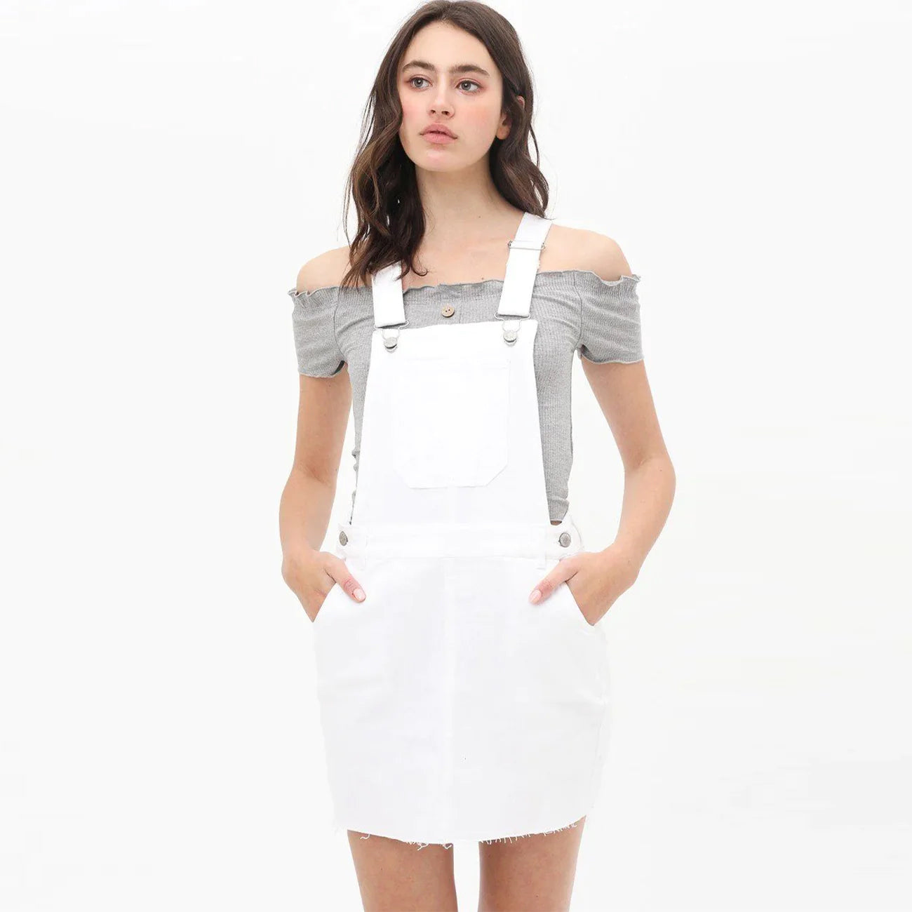 White Square Neck Adjustable Shoulder Straps Dress