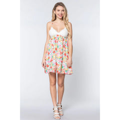 White V-neck Open Back Floral Mini Dress