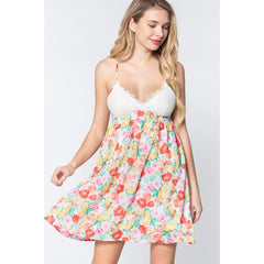 White V-neck Open Back Floral Mini Dress