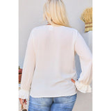 White V-Neck Tier Ruffle Sleeve Women's Top