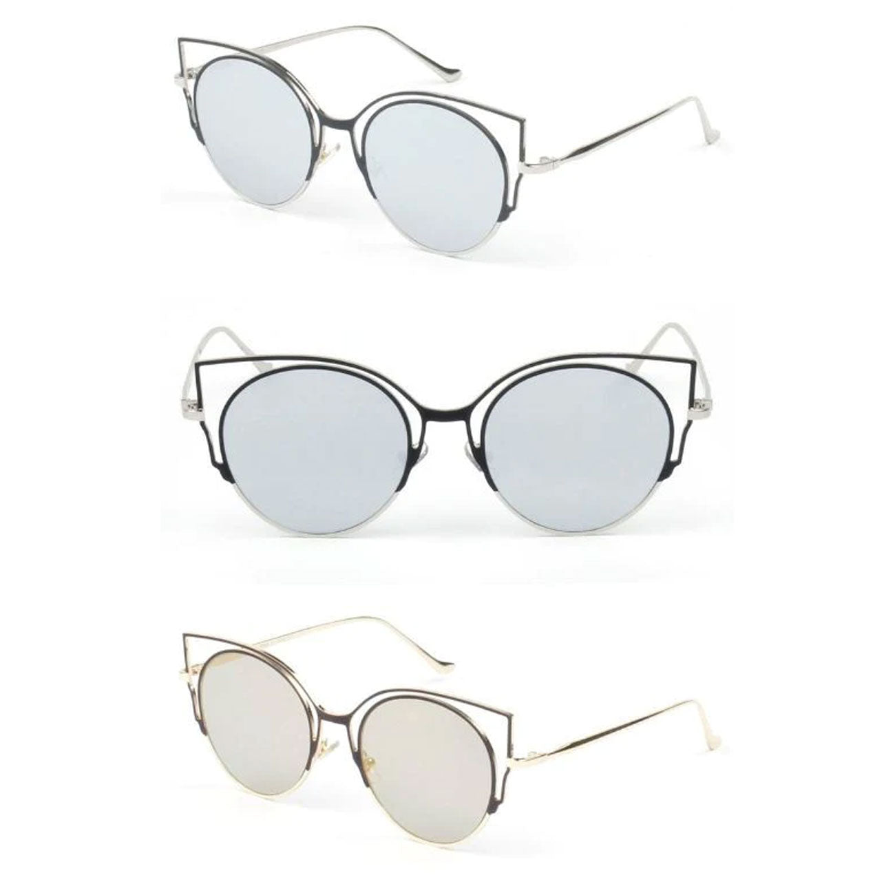 Women Mirrored Round Cat Eye Fashion Sunglasses