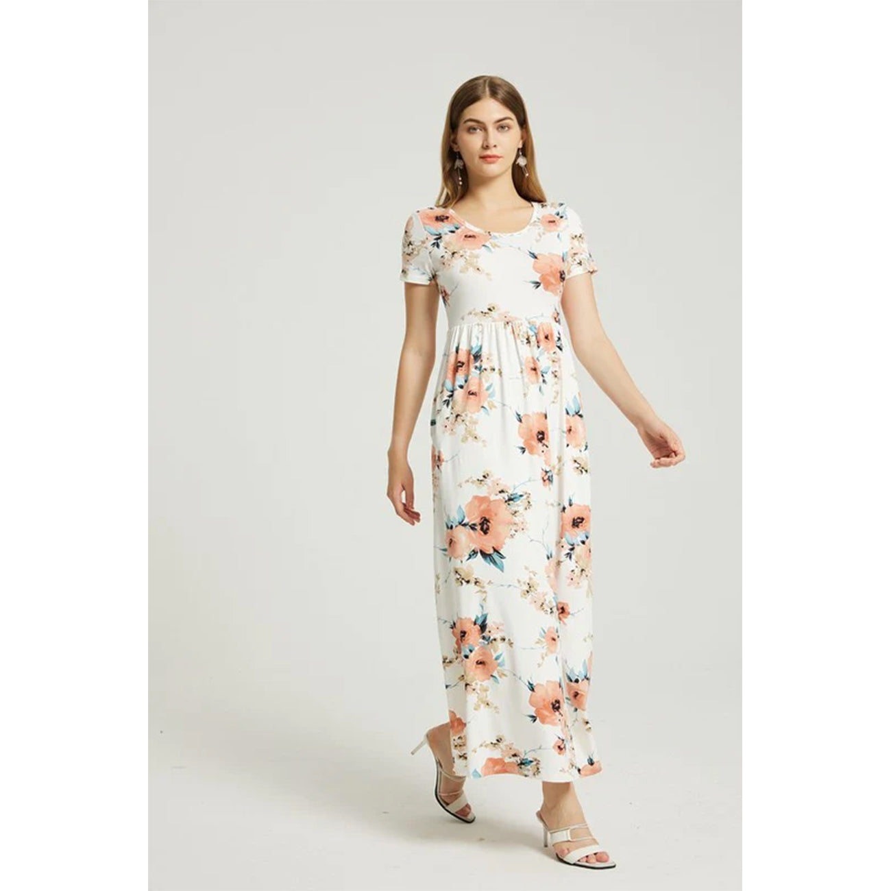 Womens Summer Casual Floral Maxi Dress With Pocket-Black