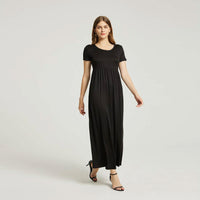 Women's Summer Casual Maxi Dress With Pocket- Black