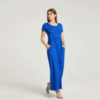 Women's Summer Casual Maxi Dress With Pocket- Blue