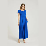 Women's Summer Casual Maxi Dress With Pocket- Blue