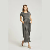 Women's Summer Casual Maxi Dress With Pocket- CHARCOAL