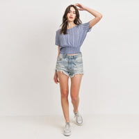 Woven Crinkle Gauze Waist Smocking Top