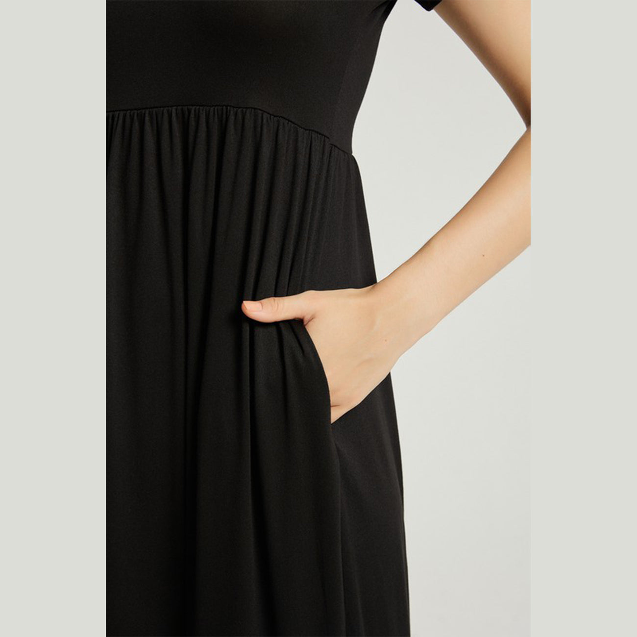 Women's Summer Casual Maxi Dress With Pocket- Black