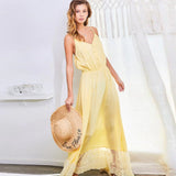 Yellow Maxi Dress with Contrast Lace Bottom