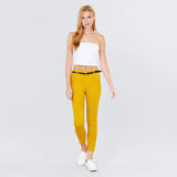 Yellow Mustard Bengaline Belted Cropped Pants