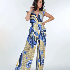 Yellow Ruffle Sleeve Surplice Jumpsuit