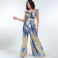 Yellow Ruffle Sleeve Surplice Jumpsuit