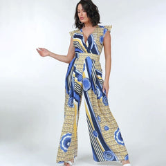 Yellow Ruffle Sleeve Surplice Jumpsuit