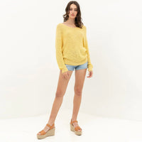 Yellow Scoop Neck Long Dolman Sleeves Women's