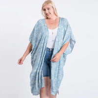 Zebra Print Short Sleeve Maxi Kimono - Blue