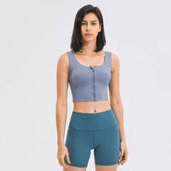 Zipper Front Sport Scoop Neck Tank Top