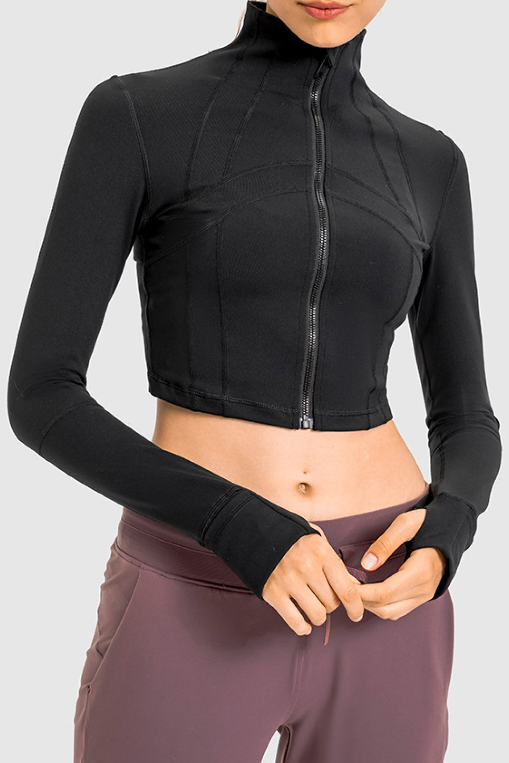 Zip Front Cropped Slim Fit Women's Sports Jacket