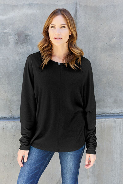 Double Take Full Size Round Neck Long Sleeve Shirt