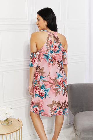 Sew In Love Full Size Fresh-Cut Flowers Cold Shoulder Dress