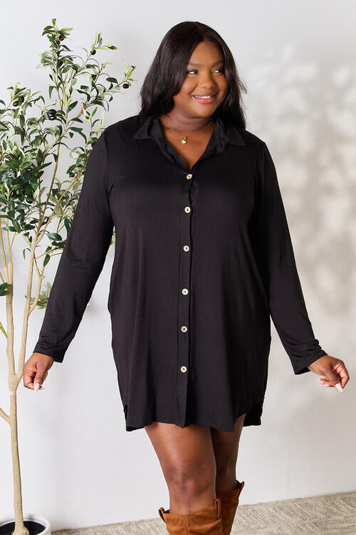 Celeste Full Size Button Down Shirt Dress