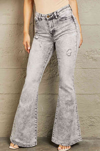 Bayeas High Waisted Acid Wash Flare Jeans