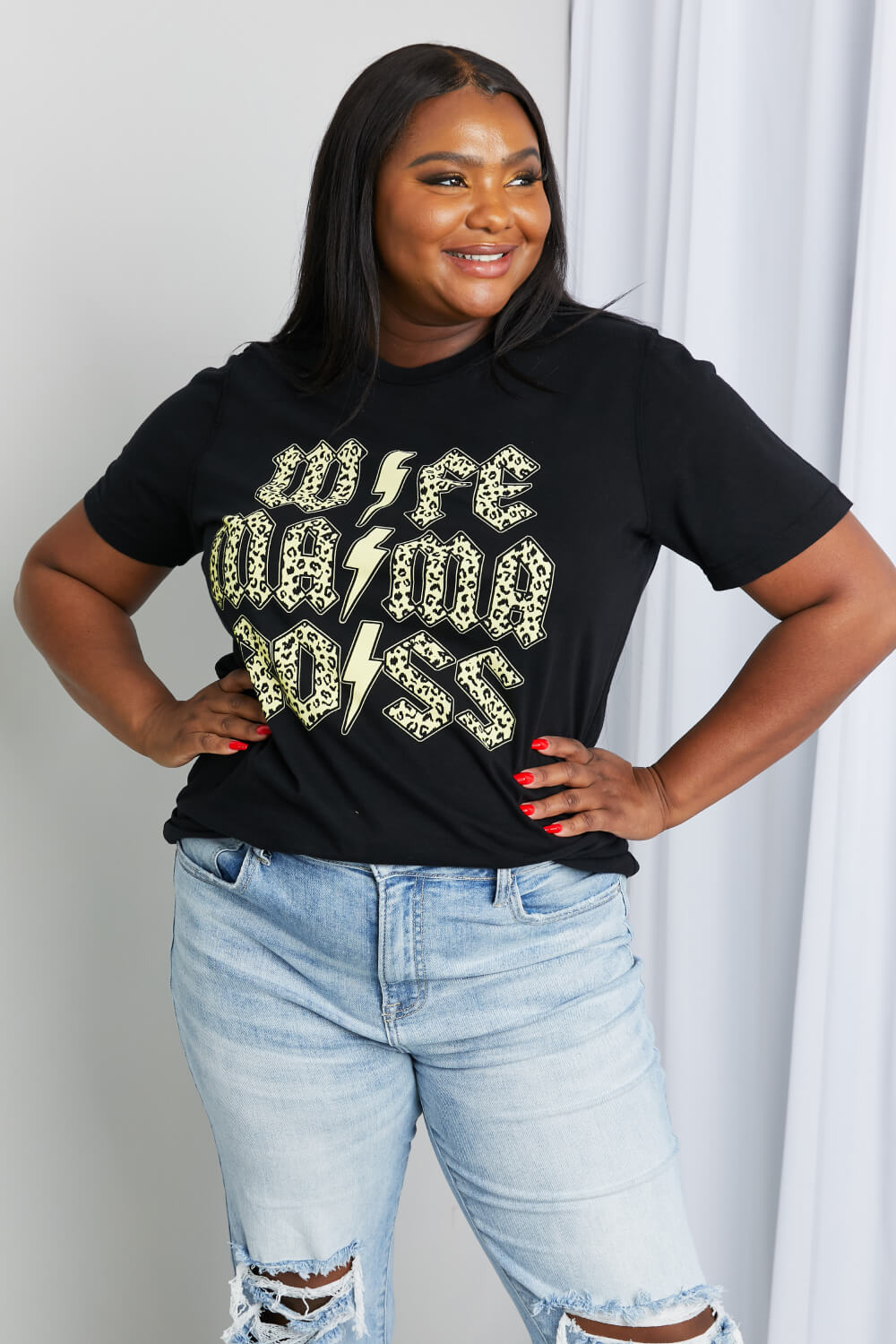 mineB Full Size Leopard Lightning Graphic Tee in Black 