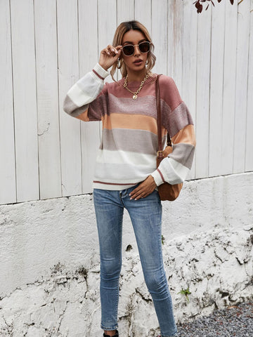 Striped Ribbed Trim Sweater
