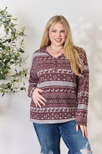 Heimish Full Size Christmas Element Buttoned Long Sleeve