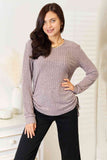 Double Take Drawstring Ribbed Long Sleeve Shirt