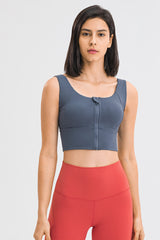 Zipper Front Sport Scoop Neck Tank Top